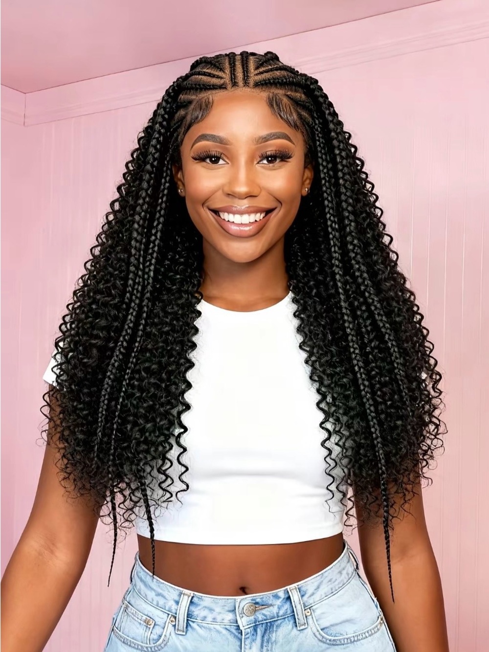 Braided curly wigs Synthetic Half Cornrows Half Curly Wigs 22 inch
